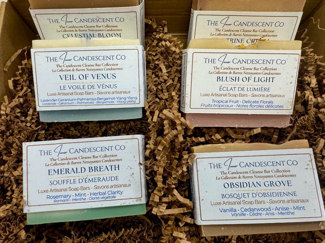 A box of small-batch artisan soap bars